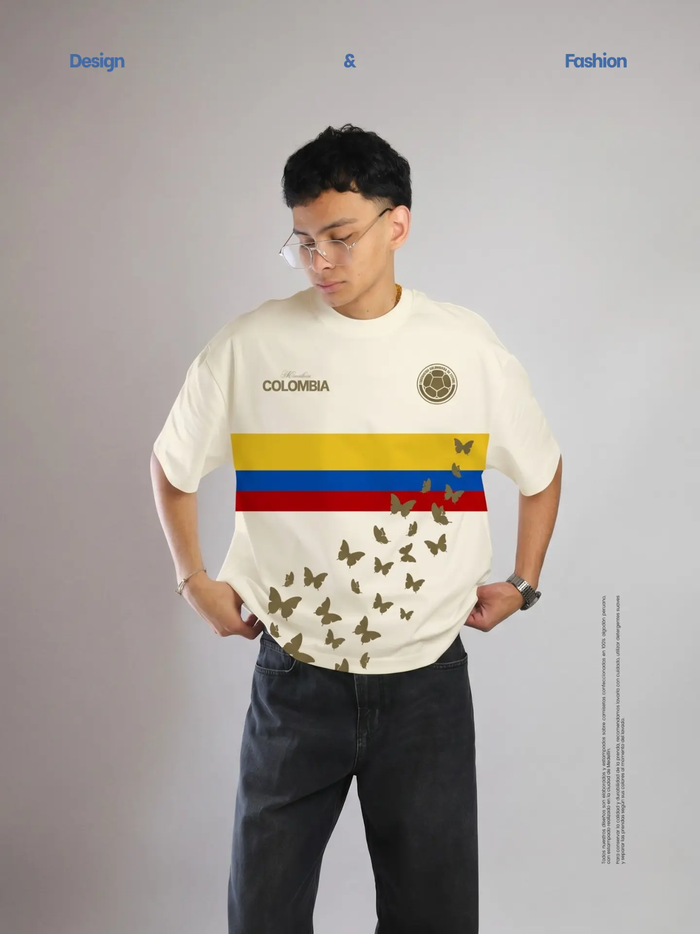 Camiseta Maravillosa Colombia edición Mundial con bandera y mariposas